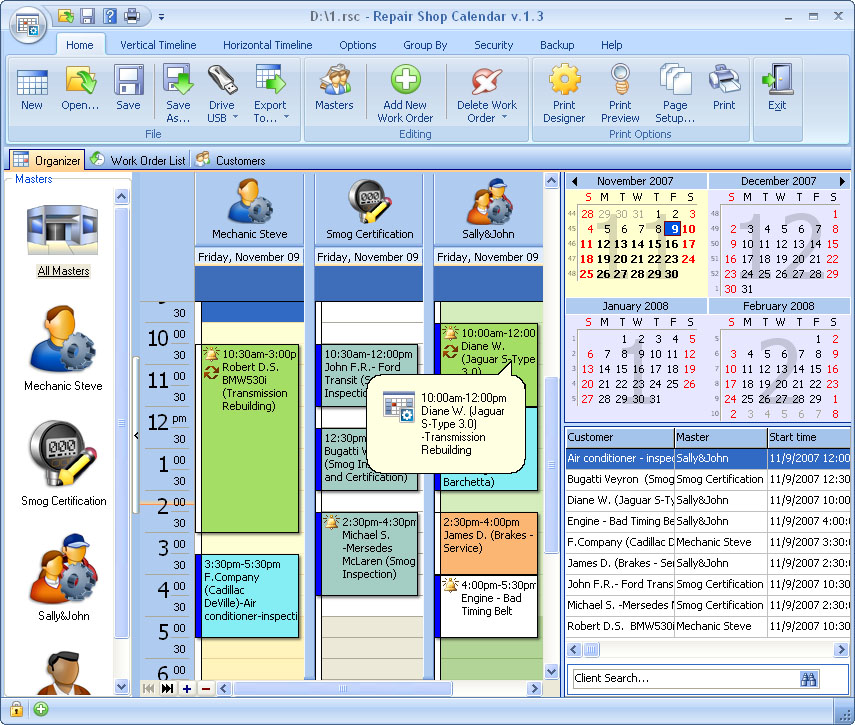 Click to view Repair Shop Calendar for Workgroup 4.2 screenshot